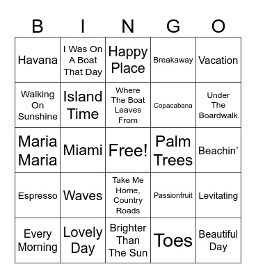 Vacation Vibes Bingo Card