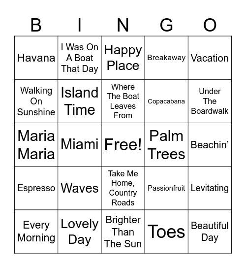 Vacation Vibes Bingo Card