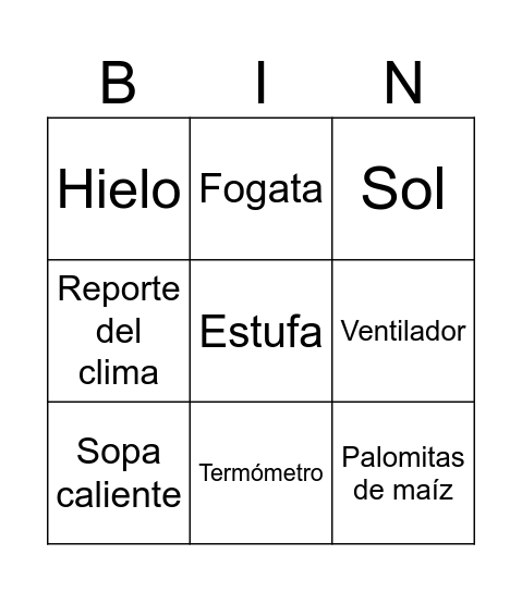 Calor y temperatura Bingo Card