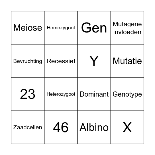 erfelijkheid Bingo Card
