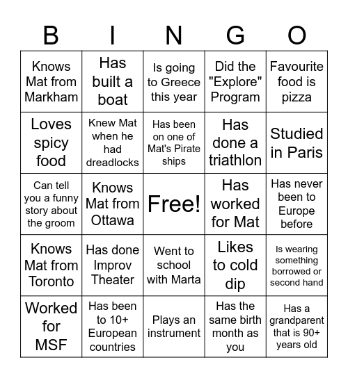 Mat & Marta's " Find Someone Who" Bingo Card