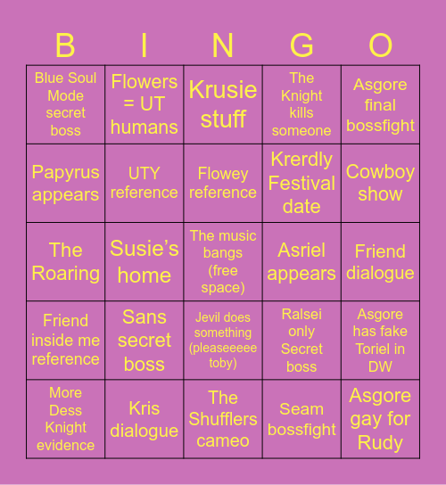 Deltarune CH5 Bingo Card