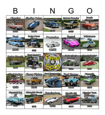 Classic Cars Bingo Card