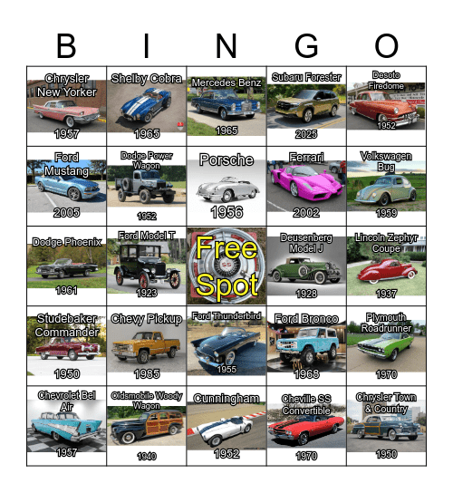 Classic Cars Bingo Card