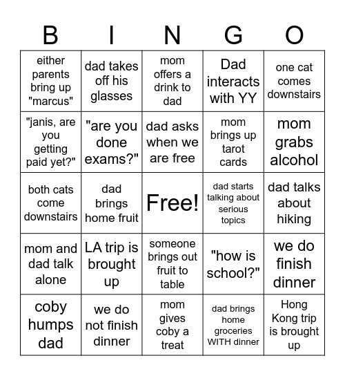 dinner bingo STARTS AT 5PM (06/15/2026) Bingo Card