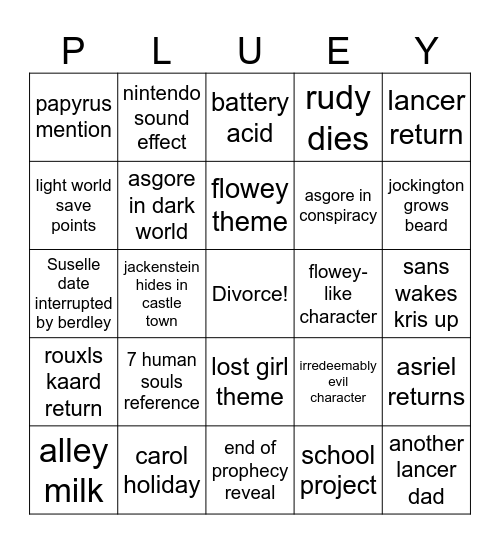 Deltarune Ch 5 Bingo Card