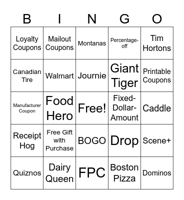 Couponing Bingo Card