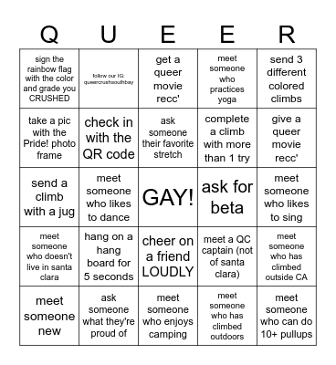 Queer Crush Bingo (try to meet new friends!) Bingo Card