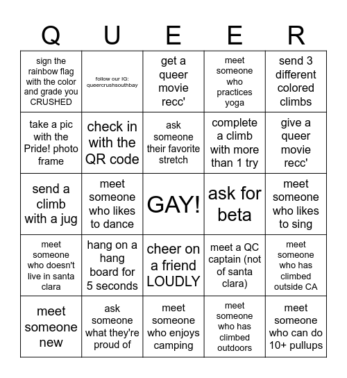 Queer Crush Bingo (try to meet new friends!) Bingo Card