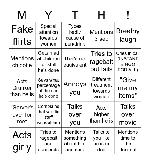 Cam Bingo Card