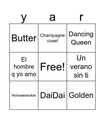 Bingo Musical Bingo Card