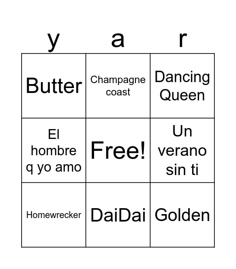 Bingo Musical Bingo Card