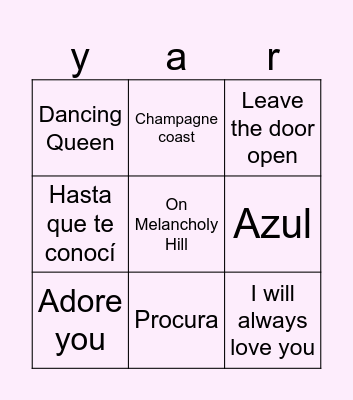 Bingo Musical Bingo Card