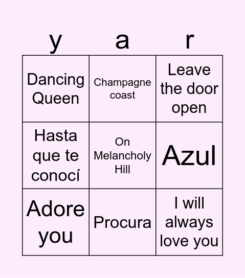 Bingo Musical Bingo Card