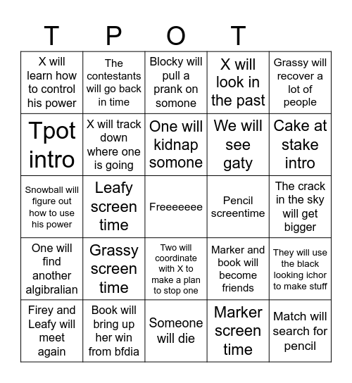 Tpot 23 Bingo Card