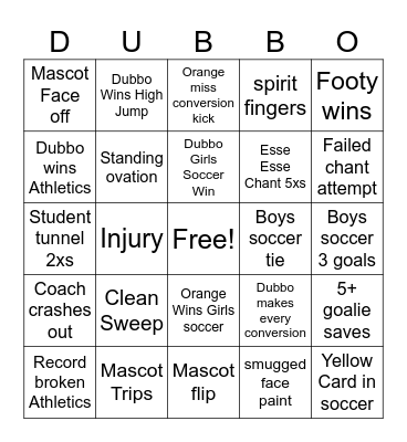 Astley Cup: Dubbo vs. Orange Bingo Card