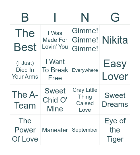 Bingo Musical Bingo Card