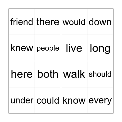 first grade red words Bingo Card