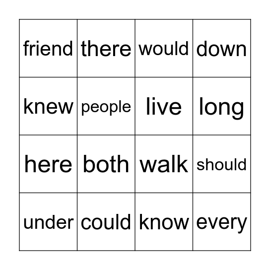 first grade red words Bingo Card