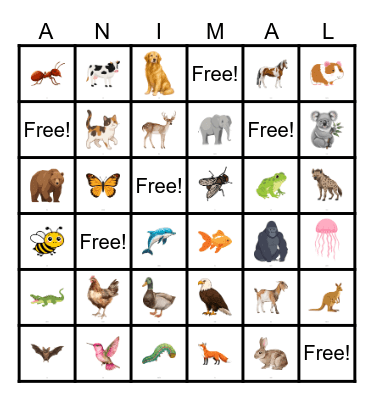 Animal Bingo Card