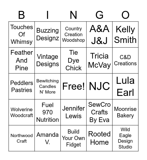 Finders Keepers Outdoor Markets Bingo Card