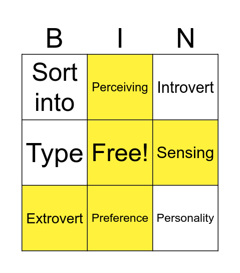 MBTI Bingo Card