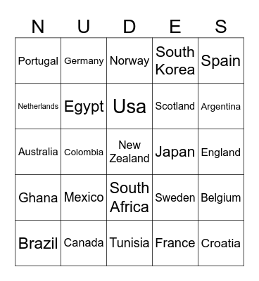 World Cup Nudes Bingo Card