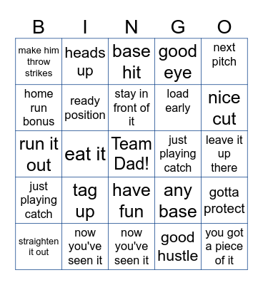 Dad of Baseball Bingo Card