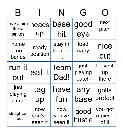 Dad of Baseball Bingo Card
