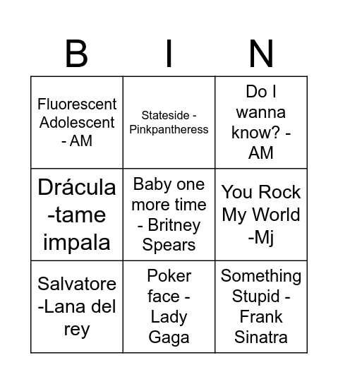 Bingo musical Bingo Card