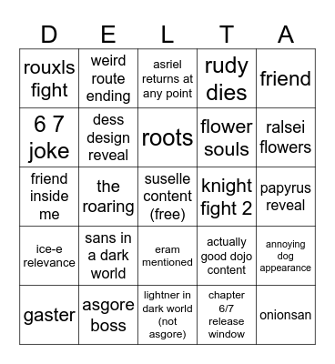 Deltarune Chapter 5 Bingo Card