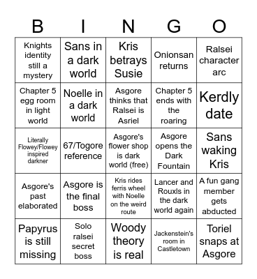 Deltarune Chapter 5 Bingo Card