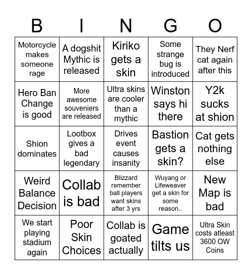 Overwatch Season 3 Bingo Card