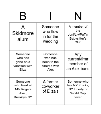 Wedding Bingo Card