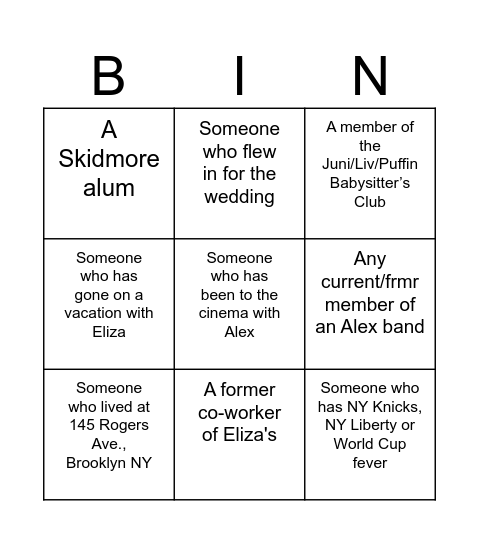 Wedding Bingo Card