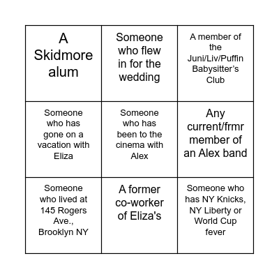 Wedding Bingo Card