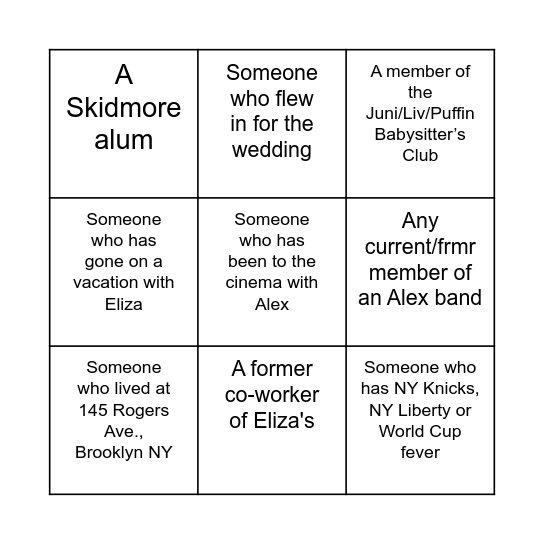 Wedding Bingo Card