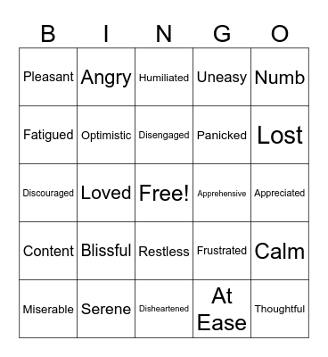 Emotions Bingo Card