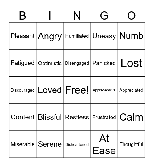 Emotions Bingo Card
