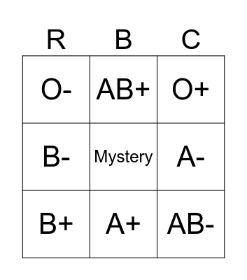 Crossmatch Bingo Card