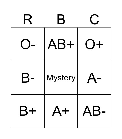 Crossmatch Bingo Card