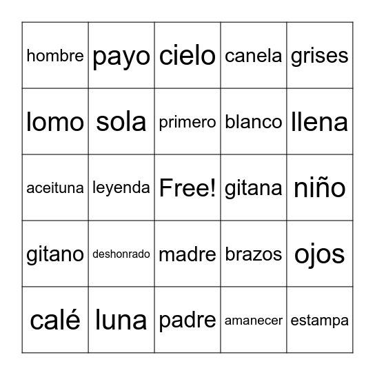 Hijo de la luna Bingo Card