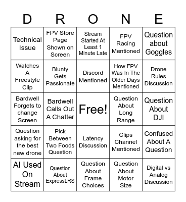 Bardwell Q&A Livestream Bingo Card