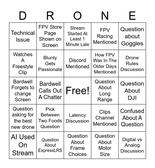 Bardwell Q&A Livestream Bingo Card
