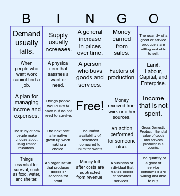 Economic Bingo Card