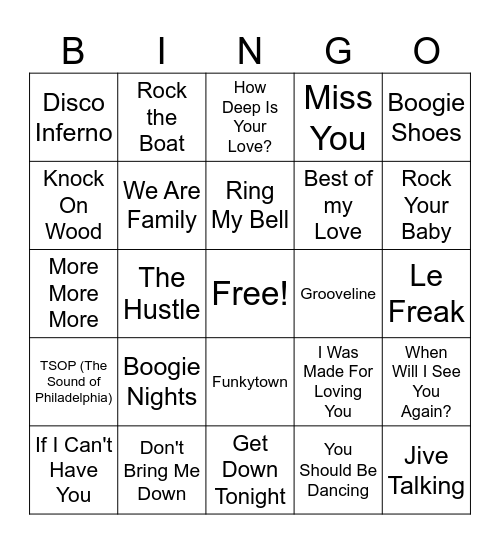 70's Night Fever Bingo Card