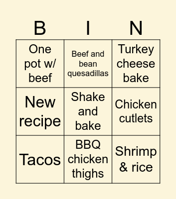 Summer Meals Bingo Card