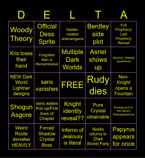 DELTARUNE Chapter 5 Bingo Card