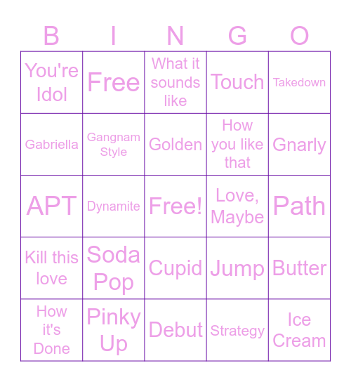 KPOP Music Bingo Card