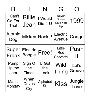 80's Purple Rain Bingo Card